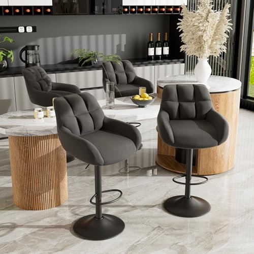 Hawthyhome Barhocker 4er Set Barstühle Höhenverstellbar mit Armlehne&Rückenlehne 360° Drehstuhl PU-Leder Küchenstühle mit Fußstütze für die Küche/Wohnzimmer/Bar/Esszimmer Schwarz