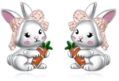 HOOHWE Hasen Ohrstecker 925 Sterling Silber Niedliche Karotten Kaninchen Ohrringe Osterhasen Schmuck Geschenke für Frauen