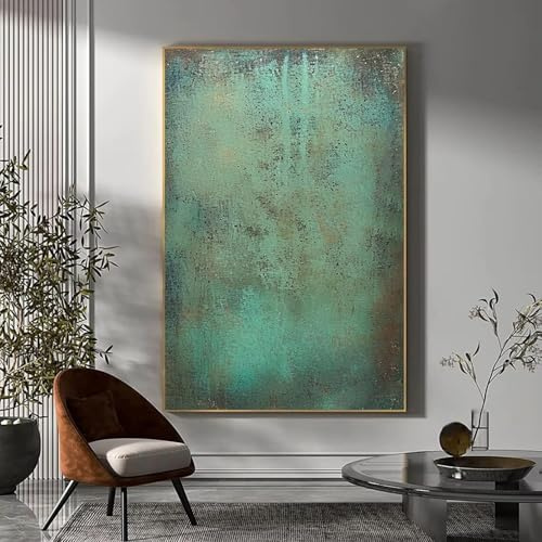 WUDUM Gran arte de pared verde,pintura abstracta minimalista sobre lienzo, wabi-sabi, decoración moderna, 31 x 47 (80 x 120 cm) con marco dorado