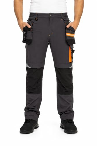BWOLF Vector Pantaloni da lavoro da uomo – Pantaloncini da lavoro robusti e flessibili in 90% nylon, 10% elastan, leggeri, elastici, con tasche, grigio., 3XL