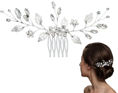 Pettine Sposa per Capelli con Fiori di Perle, Cristallo Accessori Capelli Sposa, Pettini per Capelli da Sposa con Fiore e Perle, Argento