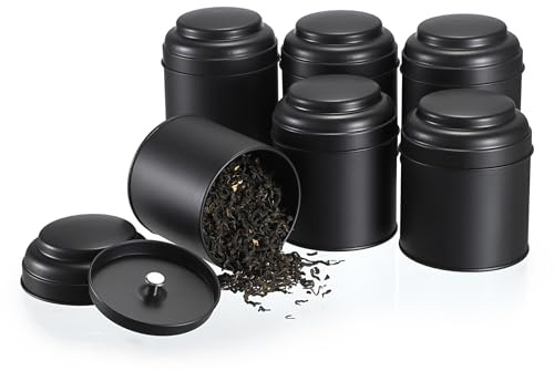 IGNPION Confezione da 6 contenitori in latta per tè sfusi da 226,8 g, contenitori ermetici per cucina, spezie, contenitori per alimenti, per caffè, biscotti, zucchero, nero