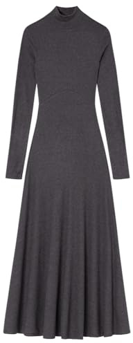 Springfield Midi Turtle Neck Long Sleeve Dress Vestido De Cuello Alto, Gris, M para Mujer