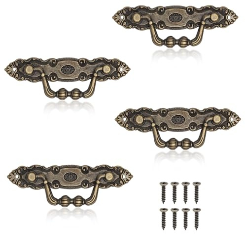 TMZELOA 4 Piezas Tiradores Antiguos para Cajones Tiradores Vintage Asa Barra de Puerta Mueble Tipo Europeo Manijas de Cajones Vintage de Aleación de Zinc Tiradore Cajone Vintag para Armarios Cajas