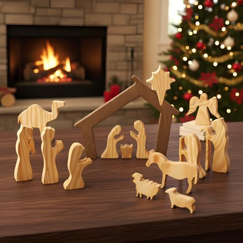 RUSATEN Wooden Nativity Scene Set – Christmas Desk Decor with Three Wise Men and Star of Bethlehem, Christian Gifts for Women & Men, Religious Christmas Decorations Gift Box