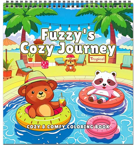 FUN LAVIE Acogedor libro para colorear para adultos, relajación con animales lindos en aventuras de viaje, acogedor libro para colorear para adolescentes, alivio del estrés y atención plena para