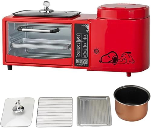 Estación de Desayuno 4 en 1, Máquina Para Hacer Desayuno Inteligente Multifunción con Horno de 2 Capas, Vaporera Eléctrica de 1 Litro y Sartén Eléctrica, Control de Temperatura Independiente, Dis red