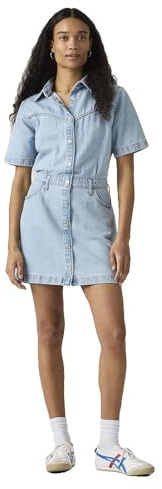 Levi's Donna Abito in Jeans Logan Western in Cotone con Chiusura a Bottoni, Blu (Blasted Stone Dress), L