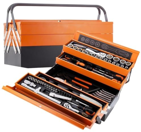 Cassetta Attrezzi 85 Pezzi Completa – Valigetta Portautensili in Metallo con Chiavi, Bussole, Cacciaviti e Pinze, Set Utensili Professionale