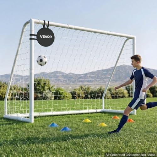 VEVOR Soccer Goal 10 x 6.5 FT PVC Soccer Goal for Backyard with PE Net, Portable & Weatherproof Set, with High-Strength PE Net, Target, Cones, for Kids & Adults Outdoor Backyard Practice Training