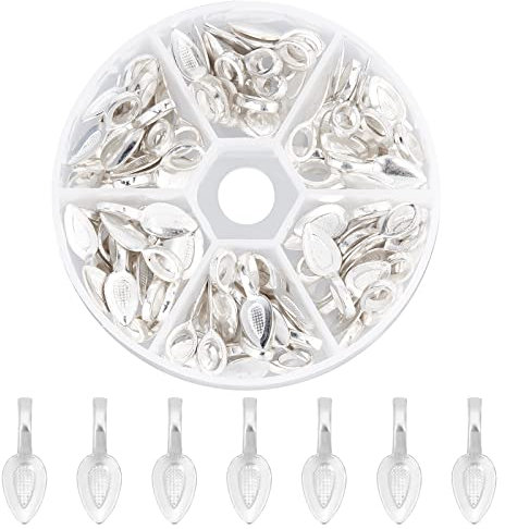 PandaHall Elite - Lot de 1 Boite Style Tibetain Colle-on Flat Pad Bails, Argent, 21x8x6mm, Trou: 4x6mm