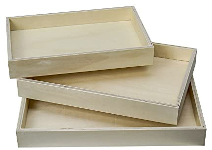 Fair Set 3 pz Vassoio in Legno Naturale da Portata e Decupage Rettangolare Senza Manico Decorare Dipingere