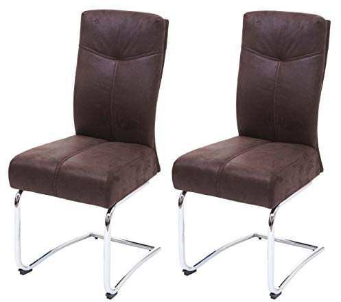 Mendler 2er-Set Esszimmerstuhl HWC-G56, Küchenstuhl Freischwinger Stuhl, Textil Wildleder-Optik - braun