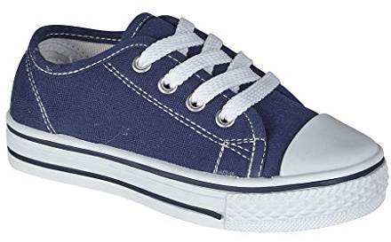 Style Spot (Navy, 5 UK Girls Boys Kids Low Top Iconic Classics Canvas Sneakers White Toe Cap Lace Up Slip on Fashion Trainers Go Shoes Casual Pumps