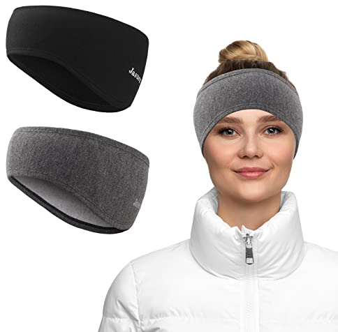 Stirnband Ohrenschutz für Damen und Herren - Winter/Frühling/Herbst Sport Haarband Elastisch Ohrenwärmer Kopfband für Jogging Laufen Wandern Fahrrad - 2er Set (Schwarz+Grau)