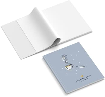 easyprint Poesiealbum personalisiert mit Name | Design Tasse mit Blume | 148 x 210 mm | Hardcover | Papier 100 g/m² | Blanko Innenseiten | Farbe wählbar | Freundebuch | Erinnerungsbuch (Blau)