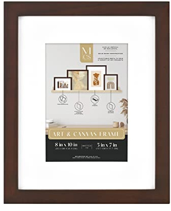 MCS Gallery Wooden Picture Frame for Canvas, Art Boards, Photos and more, Walnut, 8x10 with 5x7 Mat