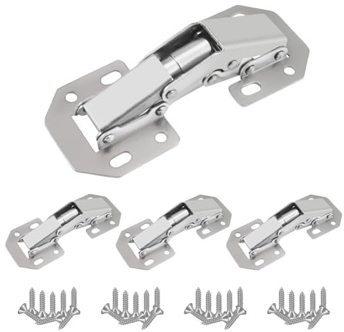 SDTC Tech 4 Inch Hidden Hinges for Cabinet Doors Frameless, 90 Degree Concealed Cabinet Surface Mount Hinges with Screws for Cabinet Doors, Bookshelves and Other Door Connections (4PCS)