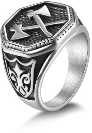 Joliernelle Nordischer Wikinger-Streitaxt-Ring für Herren, Edelstahl, Vintage-Stil, nordischer skandinavischer Schutzamulett-Schmuck, Größe 69