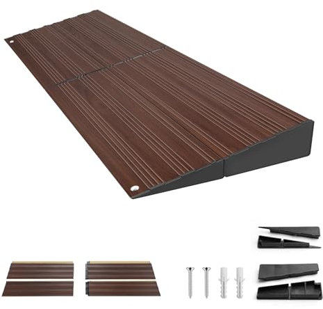 LIEKUMM Rampe per soglia in alluminio, altezza 5 cm, portata 1000 kg, rampa per sedia a rotelle per marciapiedi, gradini, scooter, passeggini, rampa per soglia rimovibile, effetto legno scuro