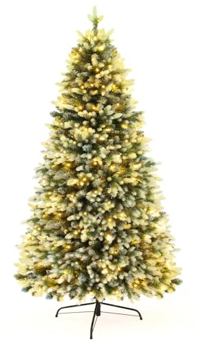 250 LED PE&PVC künstlicher Weihnachtsbaum (Ø ca. 85 cm) mit Schnee,180CM,1000 Zweigspitzen, Metallgelenke & klappbarer Ständer, Xmas Baum für Büro, Zuhause, Geschäft, Party, Feiertagsdekoration