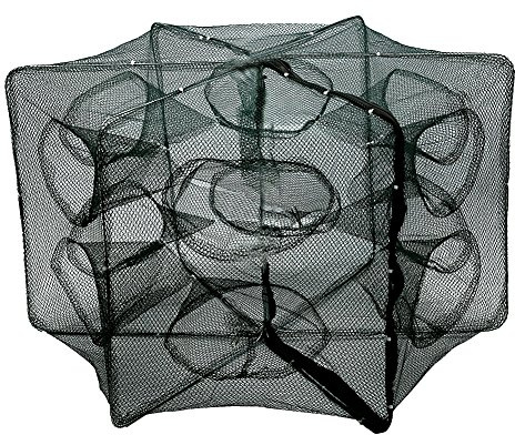 WPKD BLUEIY Trampas de 12 Agujeros para Peces de Cebo,Redes de Pesca,Trampa para Peces Plegable Nylon,para Peces Camarones Cangrejo(58 * 34cm)