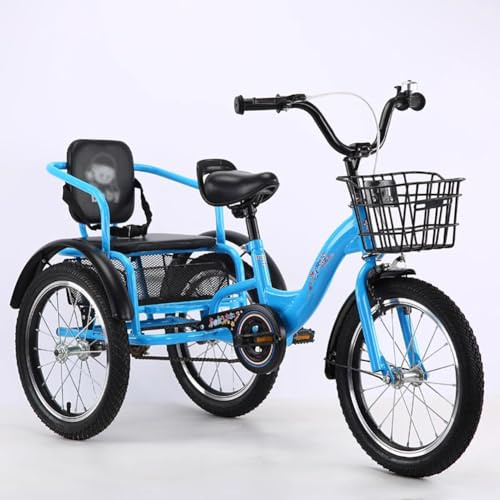 MegLob Bike Tricycle Pliable De 16 Pouces, Vélo À Trois Roues en Tandem À Trois Roues, Vélos À 3 Roues À Une Vitesse, Vélos De Croiseur À Trois Roues pour Garçons Et Filles,Bleu