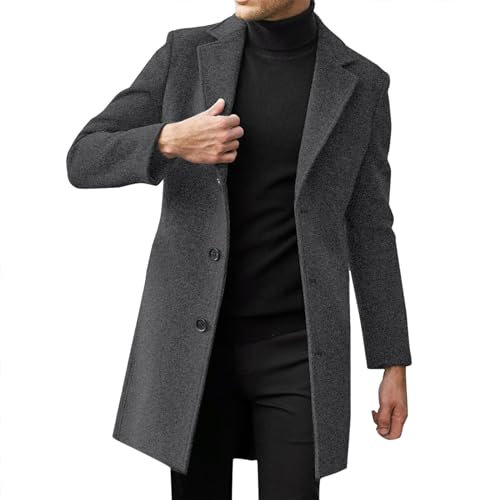 Mantel Herren Lang Wollmantel Elegant Wintermantel Wolle Trenchcoat Freizeit Übergangsmantel Slim Fit Herren-Mäntel mit Taschen Oversized Herbstmantel Bequeme Herrenmantel