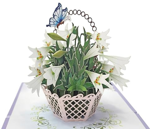 CUTPOPUP White Lily Sympathy Pop Up Card, With Sympathy Card, Loss of Loved One, Pet, Mom, Dad, Child, Condolence, Bereavement, Grief with Envelope (White Lily)