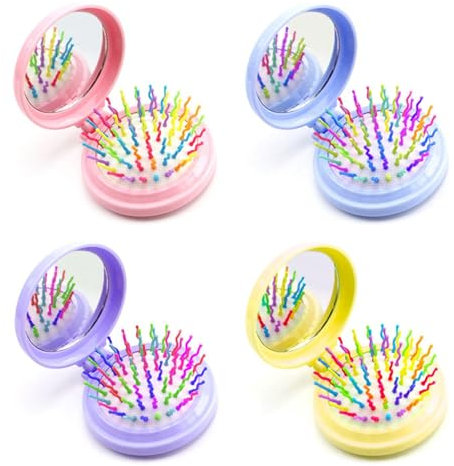 Spazzola Tascabile Pieghevole In 4 Pezzi, Spazzola Per Capelli Con Specchio, Spazzola Da Viaggio, Mini Spazzola Per Capelli, Specchio Pieghevole, Spazzola Pieghevole