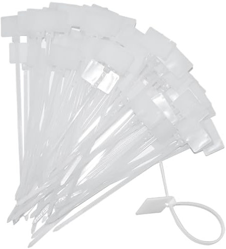 200 Stück Kabelbinder 100 x 2,5 mm mit Beschriftungsfeld 20 x 13 mm Weiß Kabelbeschriftung für Kabelmarkierung, Schlauchmarkierung (100 x 2.5 MM)