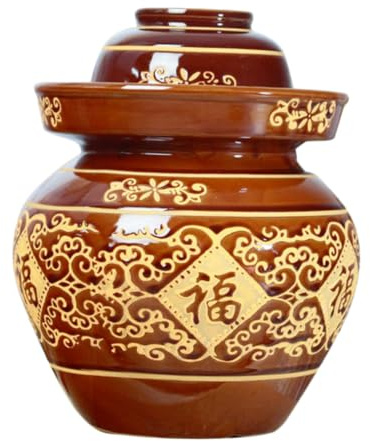 Hemobllo Data [ Barattolo Di Terracotta Per Sottaceti Tradizionale in Argilla 4 Litri Con Coperchio Sigillante Per Conserva Di Crauti Per Cucina Domestica Ristorante e Negozio