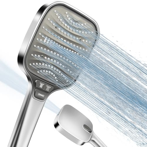 HNOOM Duschkopf Groß Hochdruck – XXL Regenduschkopf mit 8 Strahlarten, Wassersparende Handbrause für Luxus-Duscherlebnis, 120mm Silber (Universal)