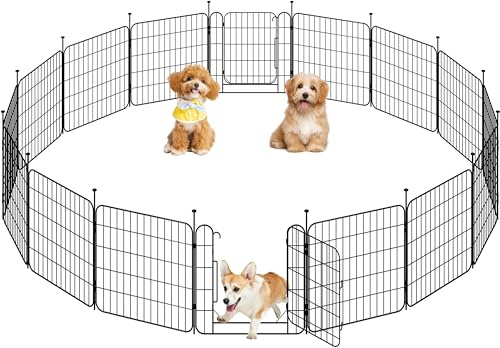 Yaheetech 16 Panneaux Parc pour Chien 60 x 60cm Enclos Chiens Grille Pliant | Clôture pour chiots, Chenil pour Chien en Métal, Cage pour Chien avec piquets à Sommet Ovale et Plat intérieur/extérieur Noir