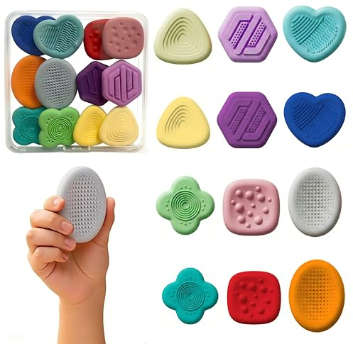 12 piezas Fidget Toys Piedra Sensorial, Fidget Toys Sensory Stone de Silicona, Juguetes Calmantes para Niños Piedras de preocupación Coloridas y Texturadas para Niños Adultos, Juguetes Antiestrés (E)