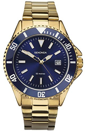 Sekonda Herren-Sportuhr, marineblaues Zifferblatt, vergoldetes Armband, 1516, blau, Armband