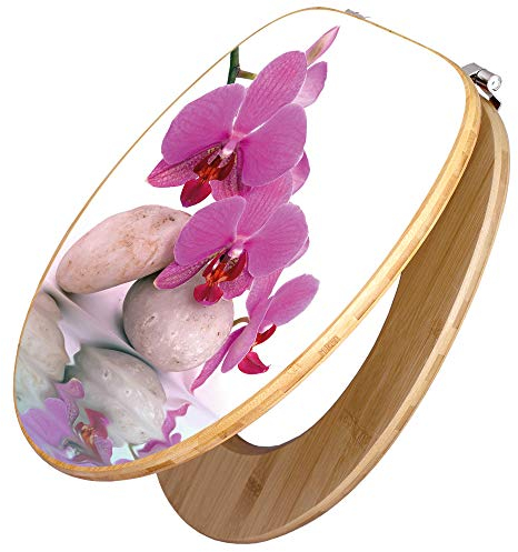 banjado Design WC Sitz Bambus 45x37,5cm / Toilettendeckel Holz/hochwertiger Toilettensitz/Bambus-Toilettendeckel für alle gängigen Toiletten - Orchidee