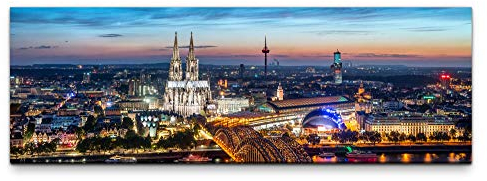 Eau Zone Leinwandbild auf Echtholzrahmen Köln Skyline 150x50cm