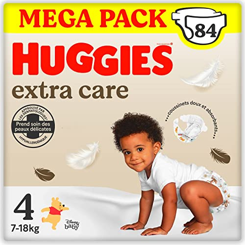 Huggies Extra Care Pannolini, Taglia 4 (7-18Kg), Confezione da 84 Pannolini