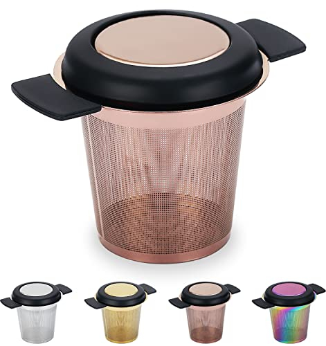 Kyraton Edelstahl-Tee-Ei, Netzsieb, Tee- und Kaffee-Ei, feinmaschige Filter mit großem Fassungsvermögen und perfekter Größe, Doppelgriffe zum Aufhängen an Teekannen, Bechern, Tassen (Roségold)