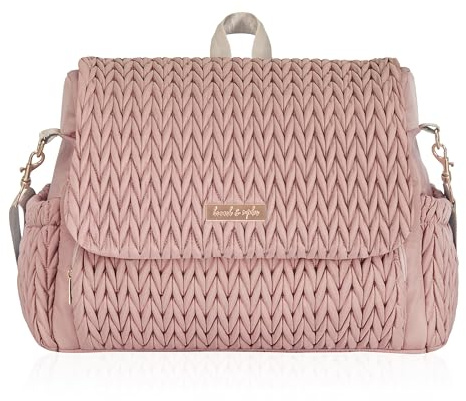 Hannah & Sophia Belle Convertible Baby Diaper Backpack & Messenger Bag in Rose Pink, Large Storage Space, Dual Sided Water Resistant Changing Pad Included, Detachable Shoulder Straps, Easy to Clean