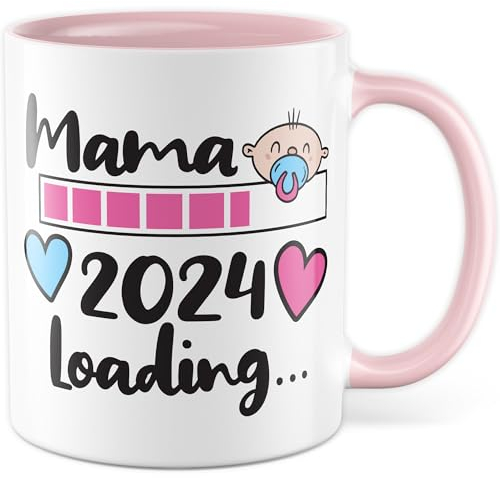 Taza Mamá 2024 Loading - Regalo de embarazo Taza - Idea de regalo Embarazada Taza de café (Blanco/Rosa)