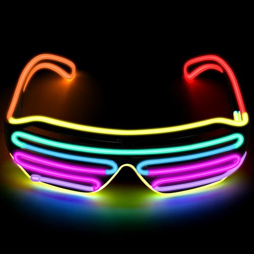 SOOOEC Occhiali luminosi a LED che si illuminano al buio, occhiali luminosi per rave, EDM e discoteca, occhiali luminosi a LED cablati 1 confezione (Cablato A, 7 Colori)