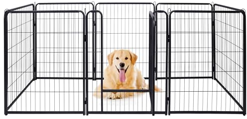 XINZI 80cm Höhe Hundelaufställe Freilaufgehege Welpenlaufstall mit Türen & Erdanker Modular Hundezaun Metall Welpengitter Garten Tierlaufstall für Außen- und Innenbereich (8 Elemente)