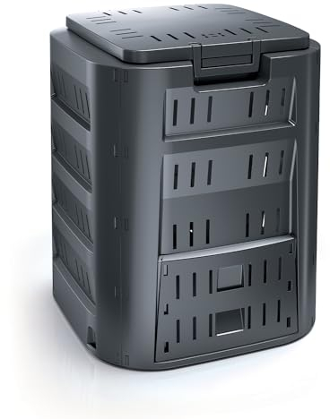 Compogreen - Compostador de 320 litros, 70 x 70 x 80 cm, color negro, de plástico, para jardín, compostaje, residuos orgánicos
