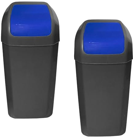 WELL HOME MOBILIARIO & DECORACIÓN Lot de 2 poubelles avec couvercle basculant de 15 l/u, couleur bleue