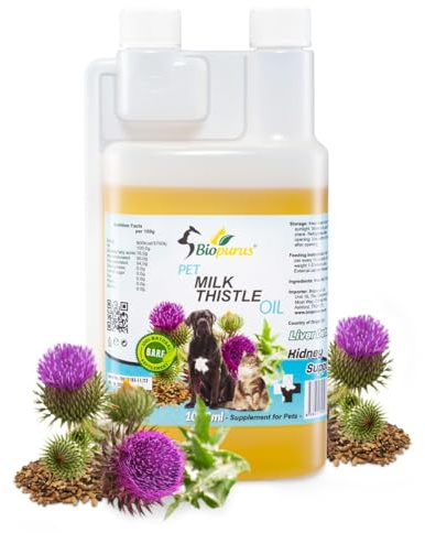 Biopurus Pure Natural Milk Thistle Oil for Dogs & Cats BARF 1000ml – Cold Pressed Pet Food Topper | Unrefined Silybum Marianum Oil for Raw Feeding, Homemade Meals & Daily Pet Diets
