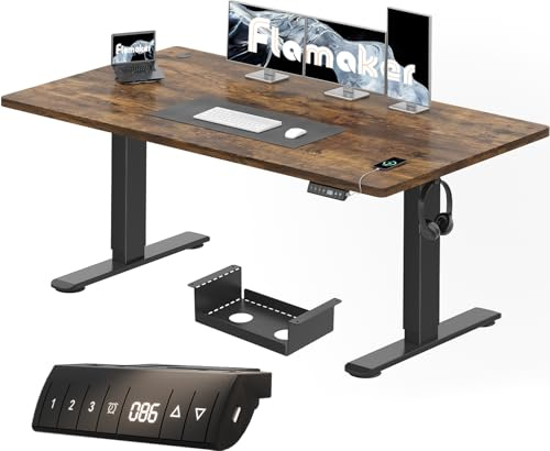 Flamaker Scrivania regolabile in altezza 160 x 80 cm, scrivania regolabile in altezza elettrica con funzione memoria, scrivania per computer con gestione dei cavi, scrivania in piedi, scrivania da
