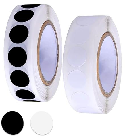 ADERTOS 2 Rollen Klebepunkte Aufkleber 1000pcs/Rolle Runde Selbstklebend Punktaufkleber Etiketten 13mm Weiß Schwarz Markierungspunkte zum Beschriften für Kalender, Einzelhandel, Planer Büro Zuhause