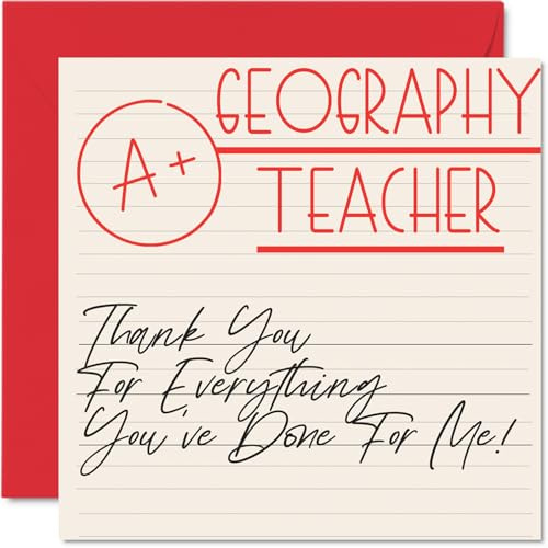 Thank You Cards for Geography Teacher, A+ Teacher | Thankyou Cards for Her or Him Women and Men Teacher, Heartfelt Appreciation Card, 145mm Thank You So Much Greeting Gifts